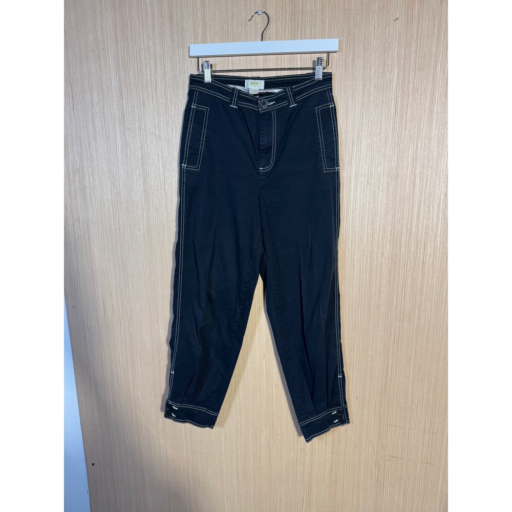 Maeve Anthropologie Black Contrast Stitch High Rise Tapered Ankle Pants Size 4